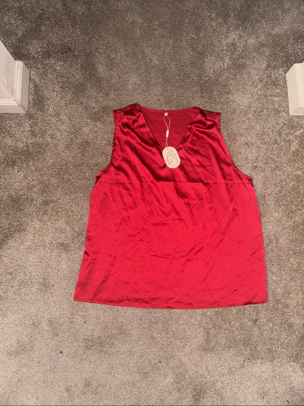 Women's Red V-Neck Satin Tank Top